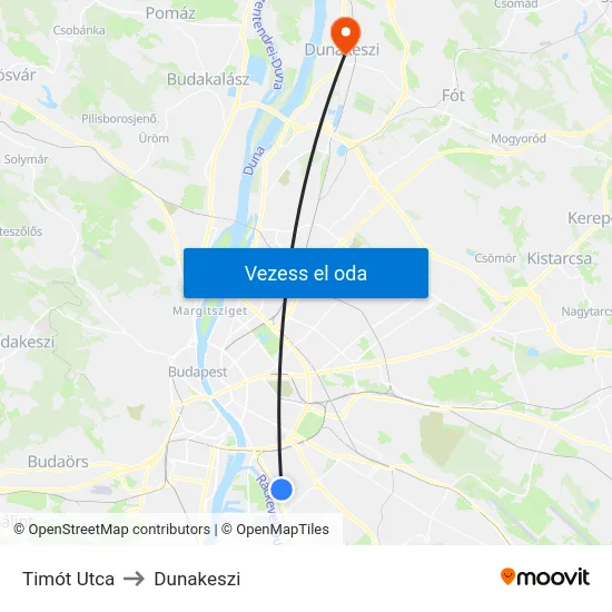 Timót Utca to Dunakeszi map