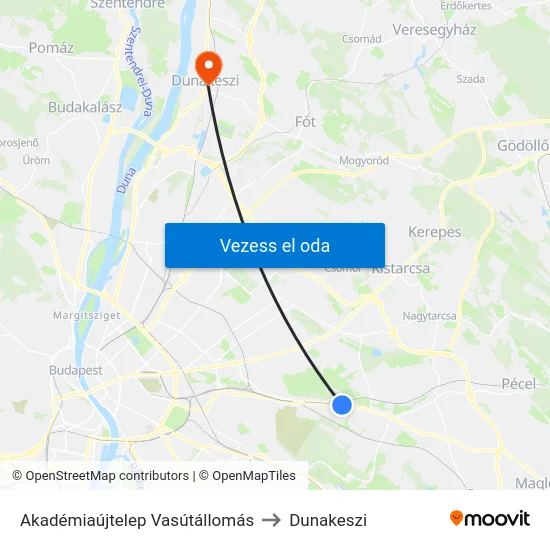 Akadémiaújtelep Vasútállomás to Dunakeszi map