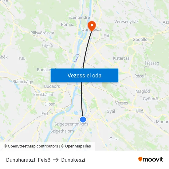 Dunaharaszti Felső to Dunakeszi map