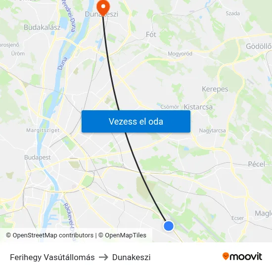 Ferihegy Vasútállomás to Dunakeszi map