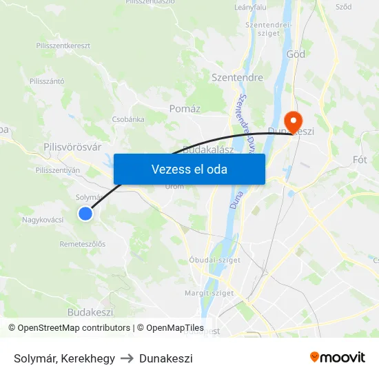 Solymár, Kerekhegy to Dunakeszi map