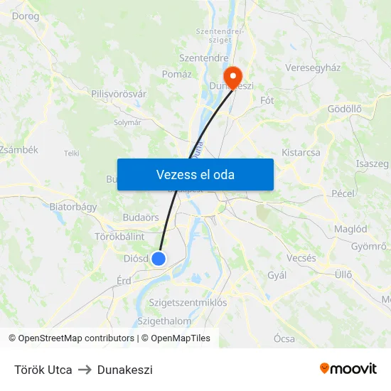 Török Utca to Dunakeszi map