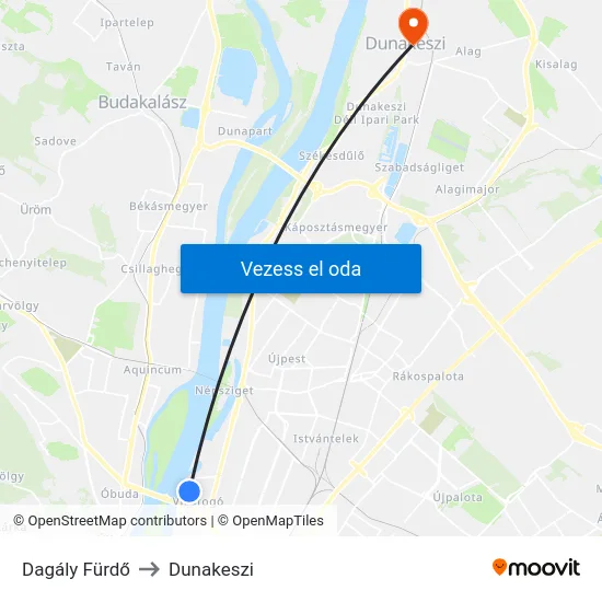 Dagály Fürdő to Dunakeszi map