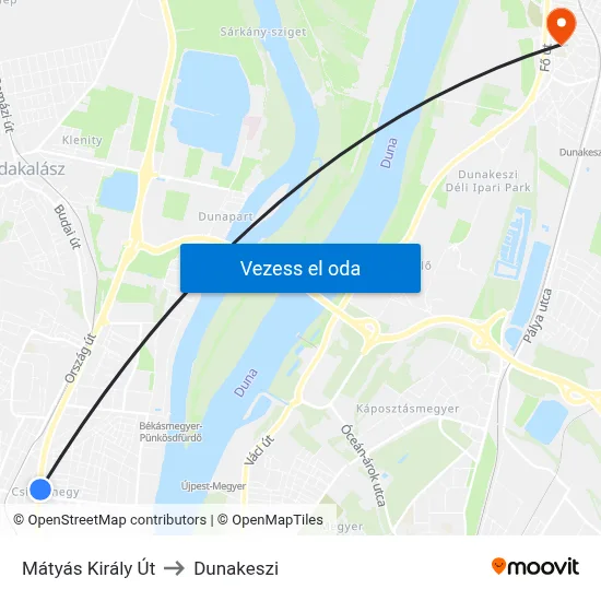 Mátyás Király Út to Dunakeszi map