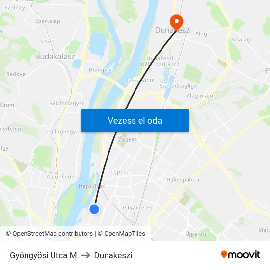 Gyöngyösi Utca M to Dunakeszi map