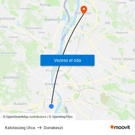 Kalotaszeg Utca to Dunakeszi map