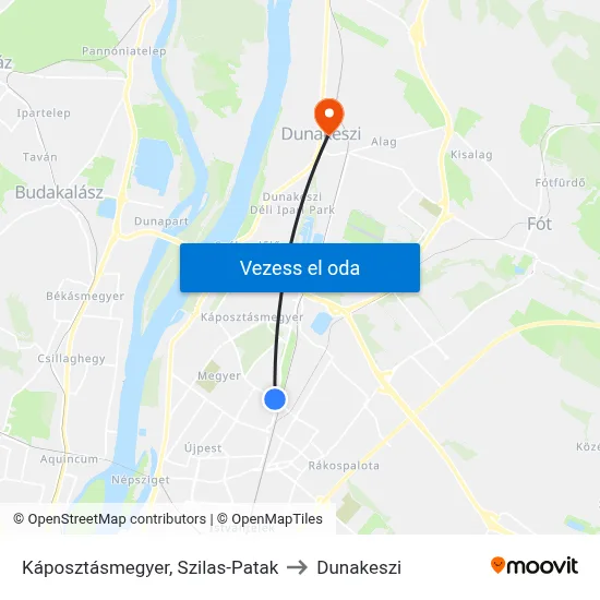 Káposztásmegyer, Szilas-Patak to Dunakeszi map