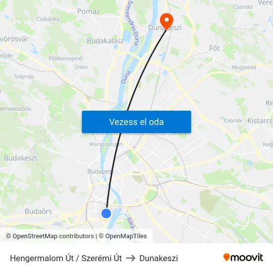 Hengermalom Út / Szerémi Út to Dunakeszi map