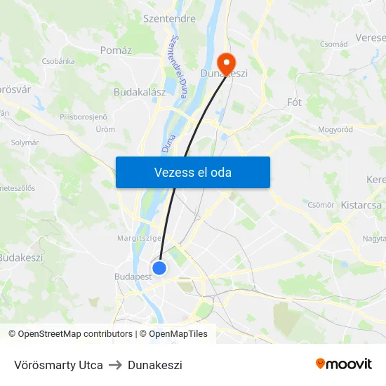Vörösmarty Utca to Dunakeszi map