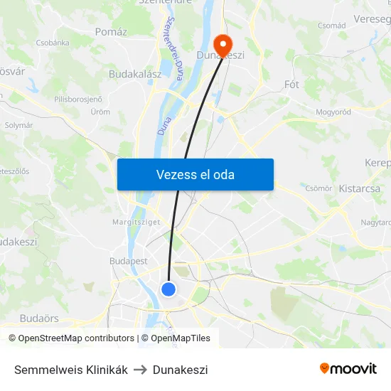 Semmelweis Klinikák to Dunakeszi map