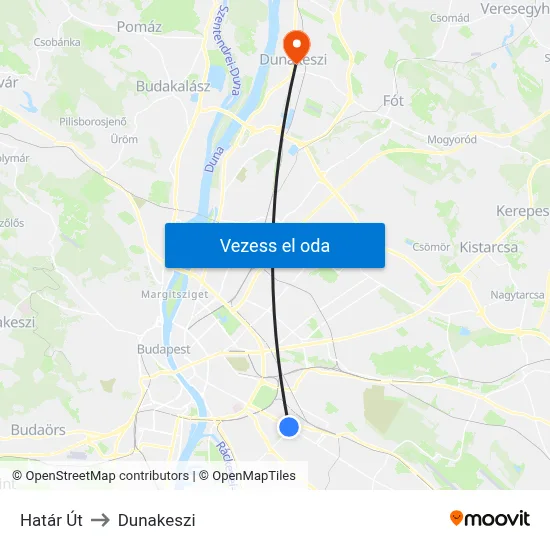 Határ Út to Dunakeszi map