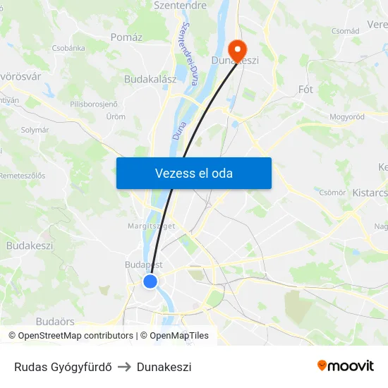 Rudas Gyógyfürdő to Dunakeszi map