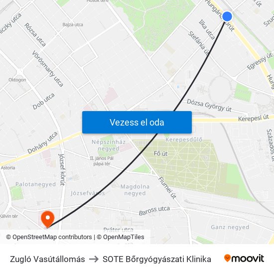 Zugló Vasútállomás to SOTE Bőrgyógyászati Klinika map