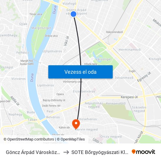 Göncz Árpád Városközpont to SOTE Bőrgyógyászati Klinika map