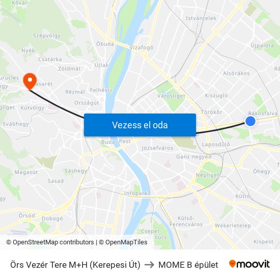 Örs Vezér Tere M+H (Kerepesi Út) to MOME B épület map