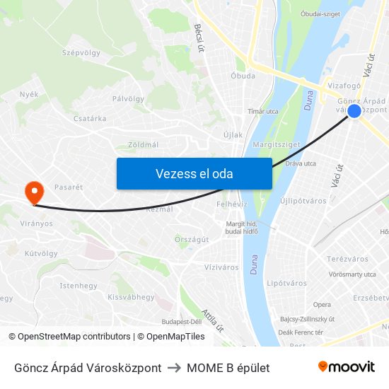 Göncz Árpád Városközpont to MOME B épület map