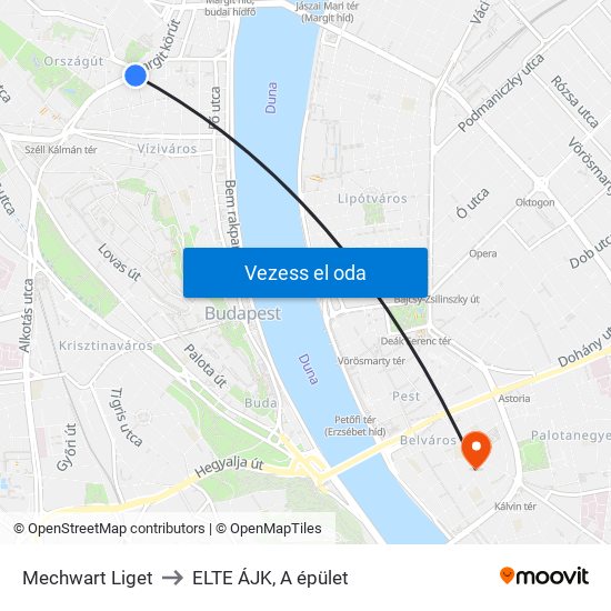 Mechwart Liget to ELTE ÁJK, A épület map