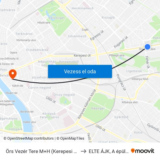 Örs Vezér Tere M+H (Kerepesi Út) to ELTE ÁJK, A épület map