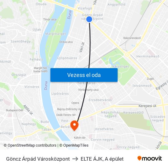 Göncz Árpád Városközpont to ELTE ÁJK, A épület map