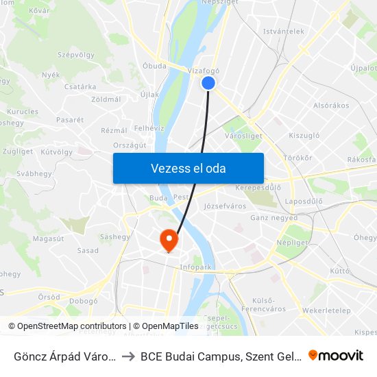 Göncz Árpád Városközpont to BCE Budai Campus, Szent Gellért Kollégium map