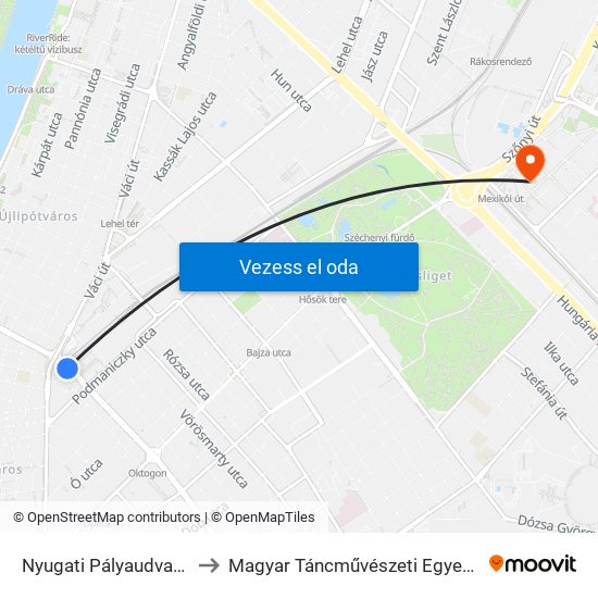 Nyugati Pályaudvar M to Magyar Táncművészeti Egyetem map