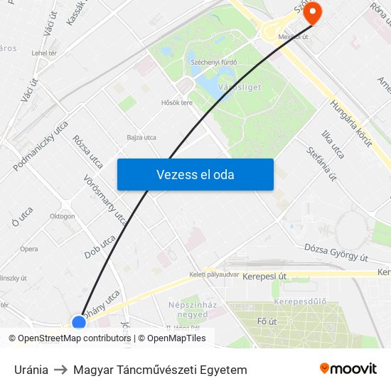 Uránia to Magyar Táncművészeti Egyetem map