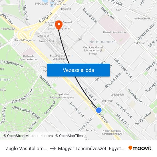 Zugló Vasútállomás to Magyar Táncművészeti Egyetem map