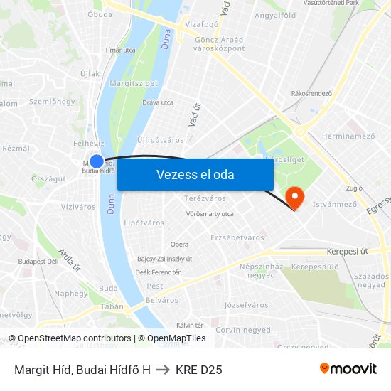 Margit Híd, Budai Hídfő H to KRE D25 map