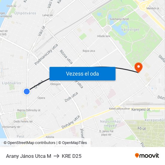 Arany János Utca M to KRE D25 map