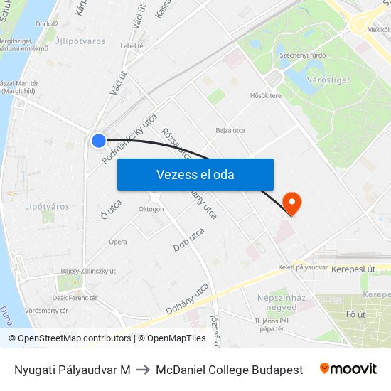 Nyugati Pályaudvar M to McDaniel College Budapest map