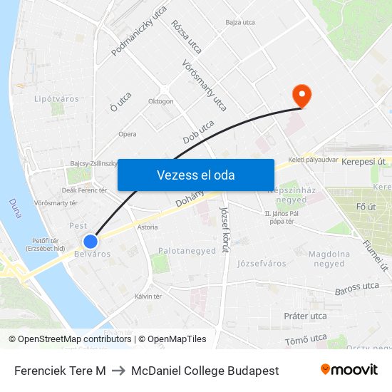 Ferenciek Tere M to McDaniel College Budapest map