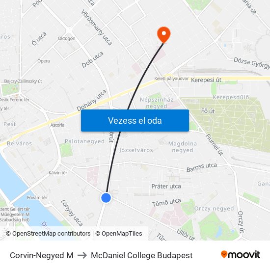 Corvin-Negyed M to McDaniel College Budapest map