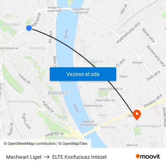 Mechwart Liget to ELTE Konfuciusz Intézet map