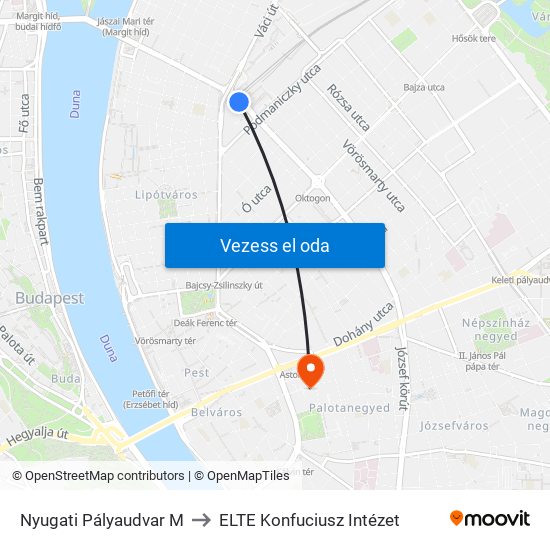 Nyugati Pályaudvar M to ELTE Konfuciusz Intézet map