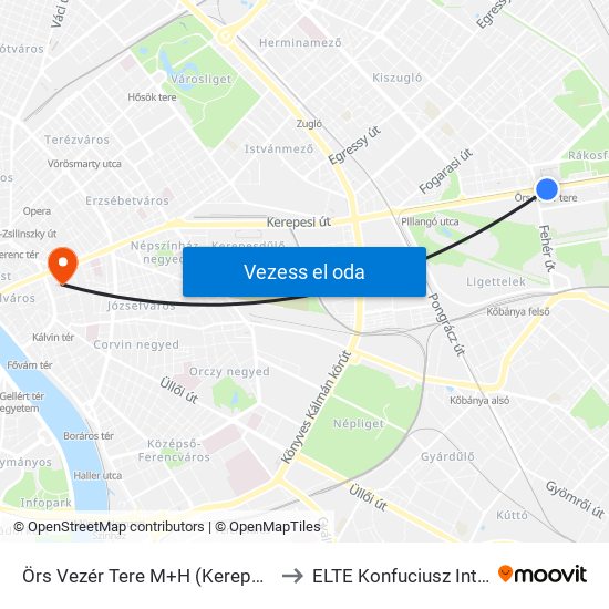 Örs Vezér Tere M+H (Kerepesi Út) to ELTE Konfuciusz Intézet map