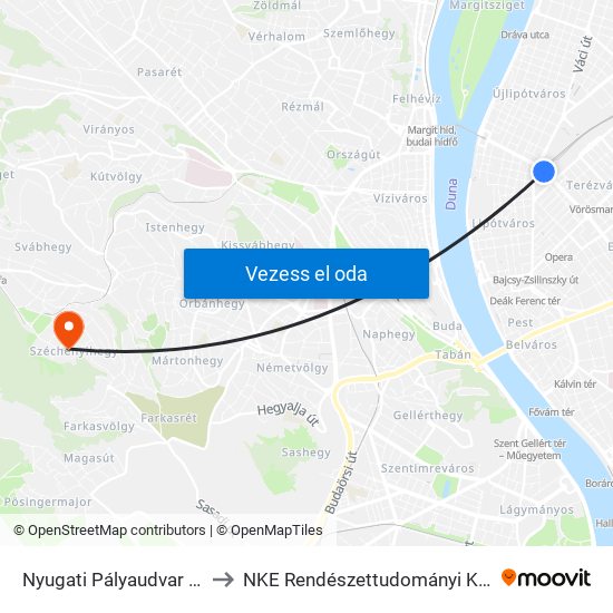 Nyugati Pályaudvar M to NKE Rendészettudományi Kar map