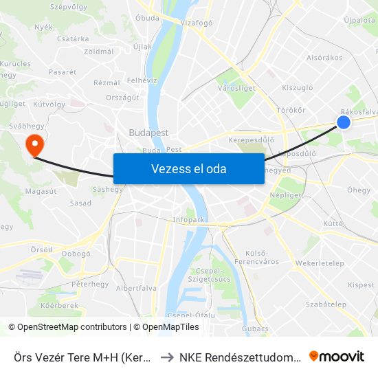 Örs Vezér Tere M+H (Kerepesi Út) to NKE Rendészettudományi Kar map