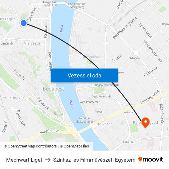 Mechwart Liget to Színház- és Filmművészeti Egyetem map