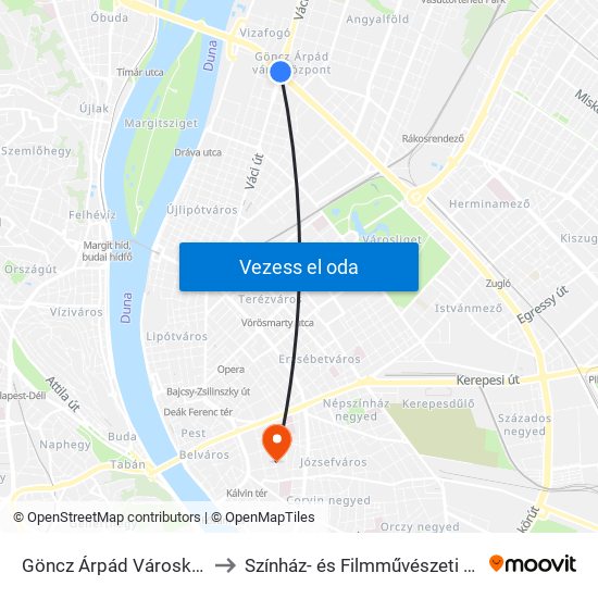 Göncz Árpád Városközpont to Színház- és Filmművészeti Egyetem map