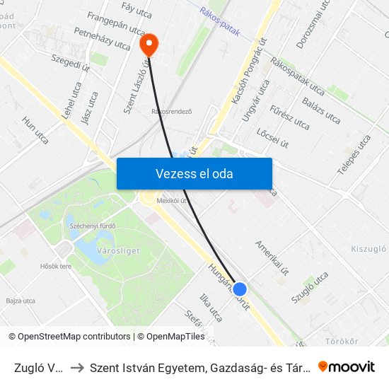 Zugló Vasútállomás to Szent István Egyetem, Gazdaság- és Társadalomtudományi Kar, Budapesti Képzési Hely map