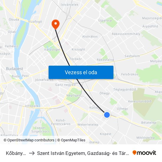 Kőbánya-Kispest M to Szent István Egyetem, Gazdaság- és Társadalomtudományi Kar, Budapesti Képzési Hely map