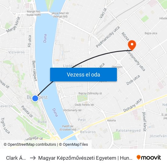 Clark Ádám Tér to Magyar Képzőművészeti Egyetem | Hungarian University of Fine Arts map