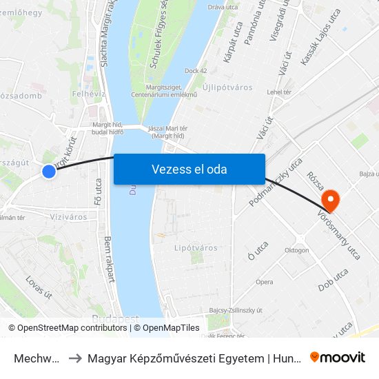 Mechwart Liget to Magyar Képzőművészeti Egyetem | Hungarian University of Fine Arts map