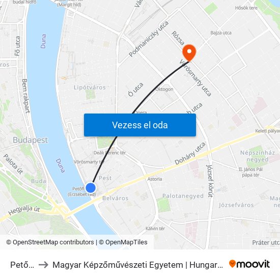 Petőfi Tér to Magyar Képzőművészeti Egyetem | Hungarian University of Fine Arts map