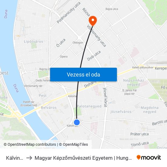 Kálvin Tér M to Magyar Képzőművészeti Egyetem | Hungarian University of Fine Arts map
