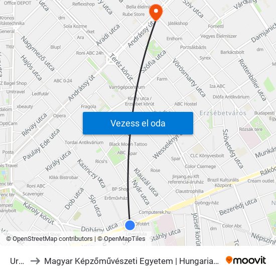 Uránia to Magyar Képzőművészeti Egyetem | Hungarian University of Fine Arts map