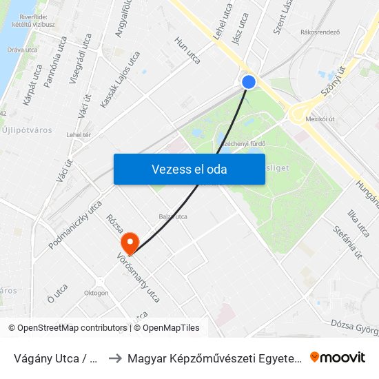 Vágány Utca / Róbert Károly Körút to Magyar Képzőművészeti Egyetem | Hungarian University of Fine Arts map