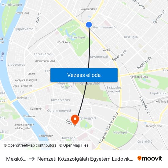 Mexikói Út to Nemzeti Közszolgálati Egyetem Ludovika Campus map