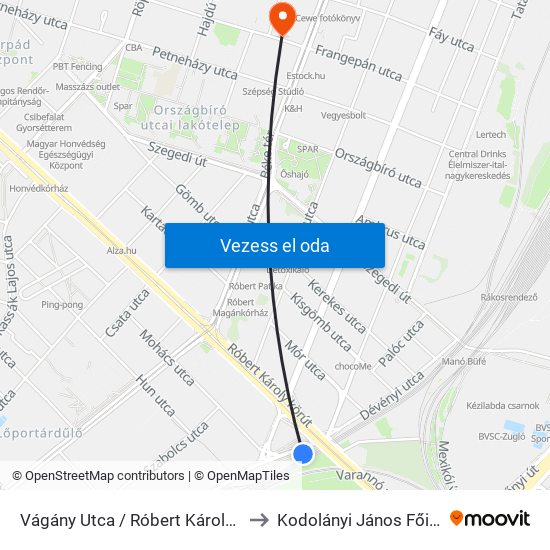 Vágány Utca / Róbert Károly Körút to Kodolányi János Főiskola map