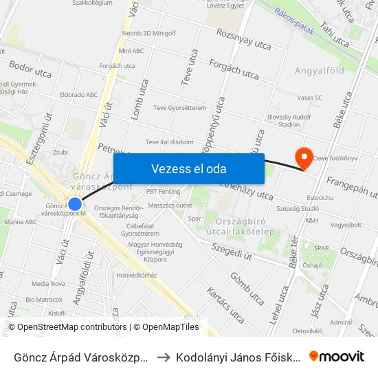 Göncz Árpád Városközpont to Kodolányi János Főiskola map